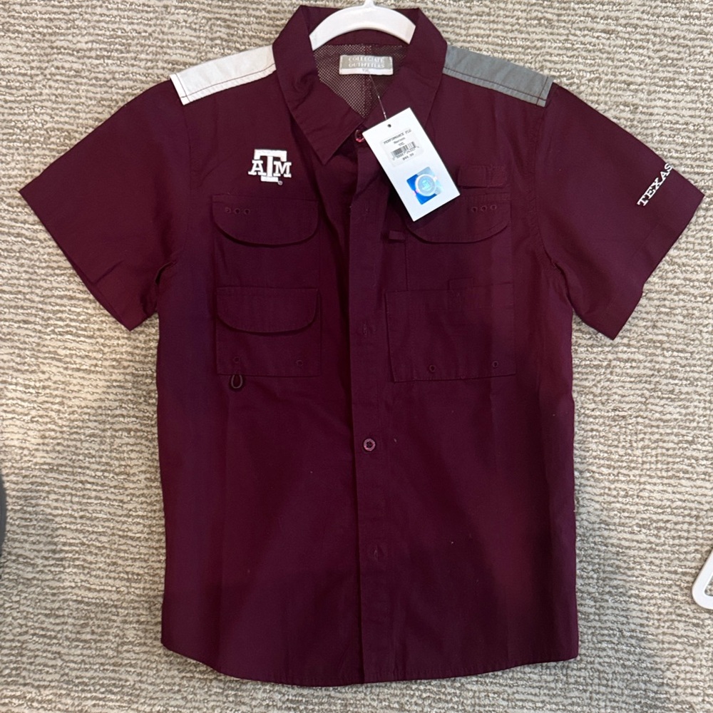 Kids Maroon Button Down Shirt with Gray Accents Texas A&M